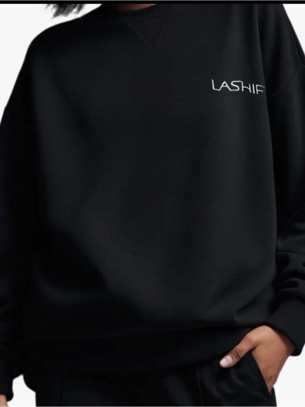 NWOT LASHIFY Black Logo Crewneck in 100% Cotton, Oversized Sweatshirt, XL